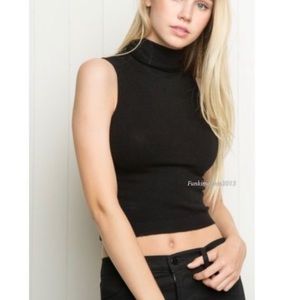 Brandy Melville Black Turtleneck Crop Top One Size